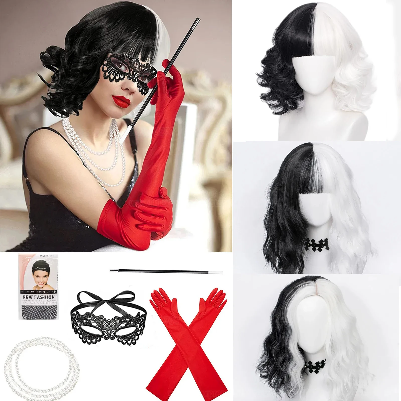 Heat Resistant Glove - Parrucca Cosplay Cruella de Vil Anime,